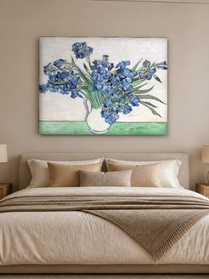Irissen in Vaas (naar Van Gogh), Bloemen & Stilleven schilderij aan de muur in interieur
