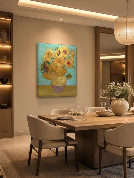 Zonnebloemen (naar Van Gogh), Bloemen & Stilleven schilderij aan de muur in interieur