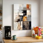 Rasterspel in Oker, Abstract & Modern schilderij aan de muur in interieur