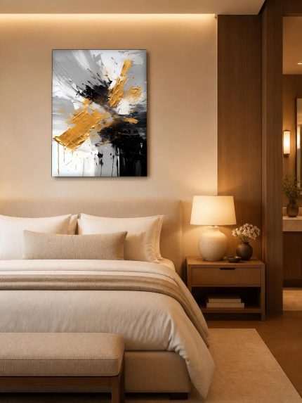 Gouden Uitbarsting, Abstract & Modern schilderij aan de muur in interieur