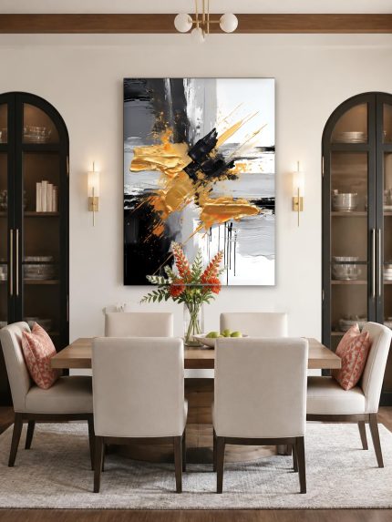 Gouden Explosie, Abstract & Modern schilderij aan de muur in interieur