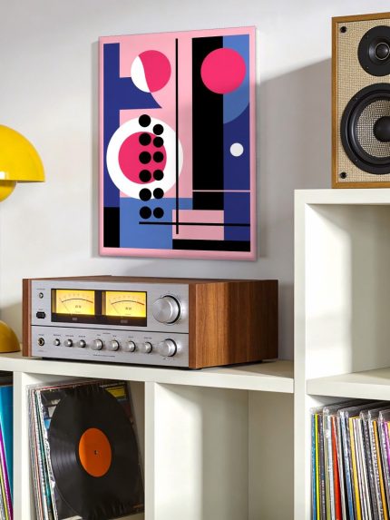 Roze Compositie in Balans, Abstract & Modern schilderij aan de muur in interieur