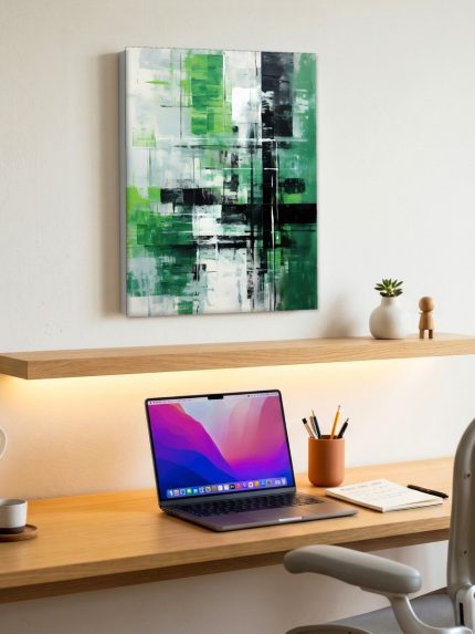 Groen Raster, Abstract & Modern schilderij aan de muur in interieur