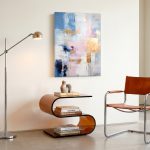 Blauw en Goud Kleurvlakken, Abstract & Modern schilderij aan de muur in interieur