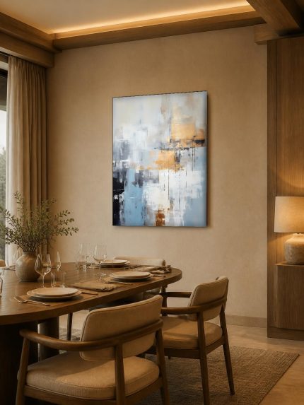 Gouden Verstilling, Abstract & Modern schilderij aan de muur in interieur