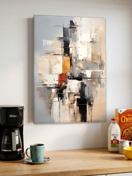 Aardetinten in Balans, Abstract & Modern schilderij aan de muur in interieur