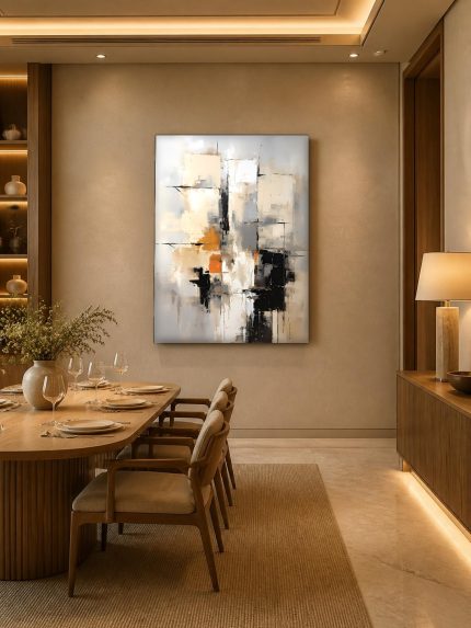 Aardetinten Compositie, Abstract & Modern schilderij aan de muur in interieur