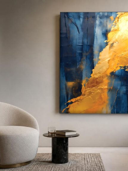 Gouden Doorbraak, Abstract & Modern schilderij aan de muur in interieur
