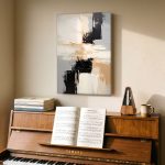 Contrasten in Zwart en Zand, Abstract & Modern schilderij aan de muur in interieur
