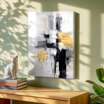 Geometrisch Spel in Zwart en Goud, Abstract & Modern schilderij aan de muur in interieur