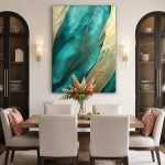 Smaragden Stroom, Abstract & Modern schilderij aan de muur in interieur