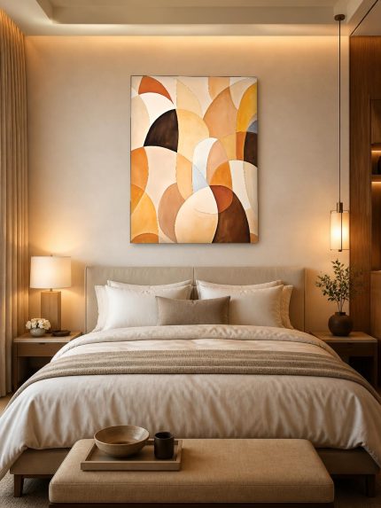 Golvende Aardetinten, Abstract & Modern schilderij aan de muur in interieur