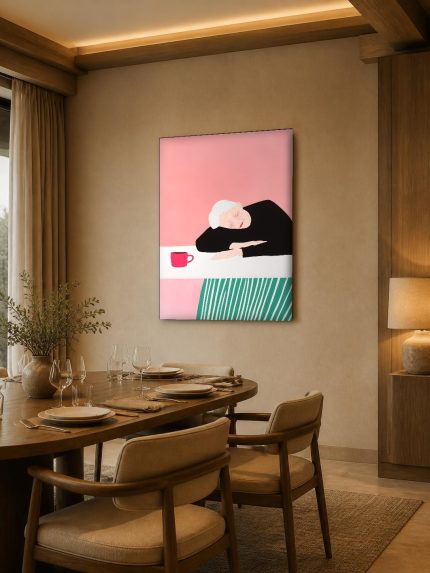 Rustpauze met Koffie, Mensen & Portretten schilderij aan de muur in interieur