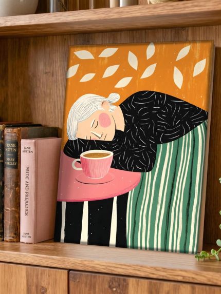 Dutje bij een Kopje Koffie, Mensen & Portretten schilderij aan de muur in interieur