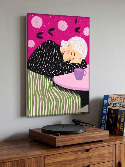 Dutje bij de Koffie, Mensen & Portretten schilderij aan de muur in interieur