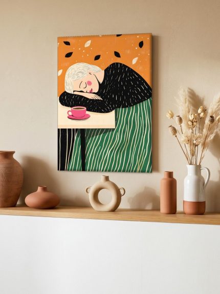 Dutje aan de Koffietafel, Mensen & Portretten schilderij aan de muur in interieur