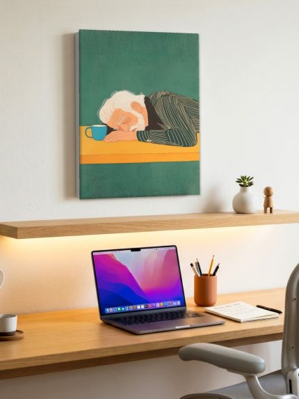Dutje bij de Koffie, Mensen & Portretten schilderij aan de muur in interieur