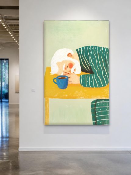 Dutje bij de Koffie, Mensen & Portretten schilderij aan de muur in interieur