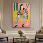 Vrouw in luipaardjas, Mensen & Portretten schilderij aan de muur in interieur