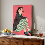 Elegante zit in polkadot en strepen, Mensen & Portretten schilderij aan de muur in interieur
