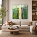 Twee Silhouetten in Groen, Mensen & Portretten schilderij aan de muur in interieur