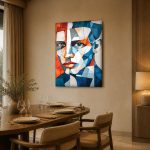 Kubistisch Portret in Blauw en Oranje, Mensen & Portretten schilderij aan de muur in interieur