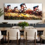 Peloton in de Regen, Mensen & Portretten schilderij aan de muur in interieur