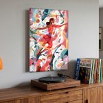 Danseres in Kleurrijke Beweging, Mensen & Portretten schilderij aan de muur in interieur