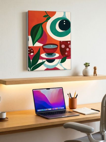 Modern Stilleven met Vaas en Kom, Bloemen & Stilleven schilderij aan de muur in interieur