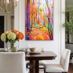 Kleurrijk Bospad in de Herfst, Natuur & Landschap schilderij aan de muur in interieur