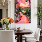 Kleurrijk Bospad bij Zonsondergang, Natuur & Landschap schilderij aan de muur in interieur
