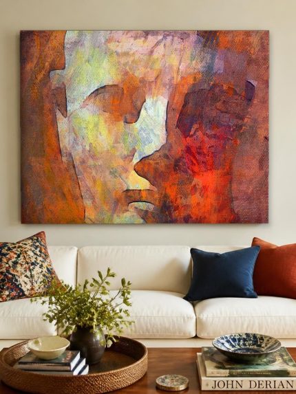 Gelaat in Aardetinten, Mensen & Portretten schilderij aan de muur in interieur