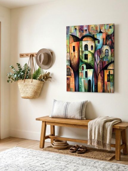 Gestileerd Kleurendorp, Steden & Skylines schilderij aan de muur in interieur