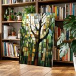 Boom in mozaïeklicht, Natuur & Landschap schilderij aan de muur in interieur