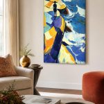 Silhouet bij de Golven, Natuur & Landschap schilderij aan de muur in interieur