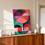 Cirkelspel in Rood en Smaragd, Abstract & Modern schilderij aan de muur in interieur