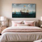 Vloot voor de Kust, Natuur & Landschap schilderij aan de muur in interieur