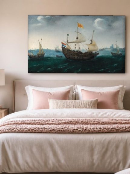 Vloot voor de Kust, Natuur & Landschap schilderij aan de muur in interieur
