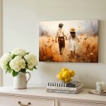 Wandeling door het Gouden Veld, Mensen & Portretten schilderij aan de muur in interieur