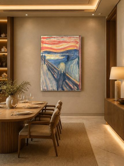 De Schreeuw (naar Munch), Mensen & Portretten schilderij aan de muur in interieur