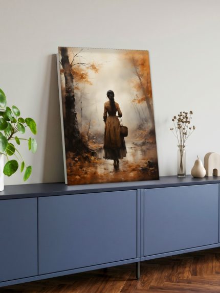 Wandeling door het Herfstbos, Natuur & Landschap schilderij aan de muur in interieur