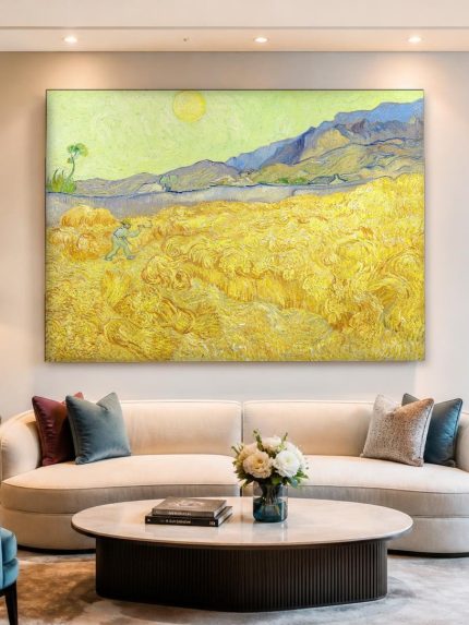 De Maaier (naar Van Gogh), Natuur & Landschap schilderij aan de muur in interieur