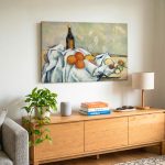 Fruitstilleven met flacon (naar Cézanne), Bloemen & Stilleven schilderij aan de muur in interieur
