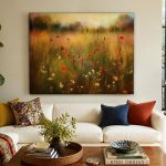Klaprozenveld in avondlicht, Bloemen & Stilleven schilderij aan de muur in interieur