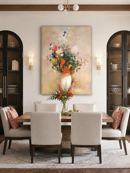 Bloemenvaas (naar Redon), Bloemen & Stilleven schilderij aan de muur in interieur