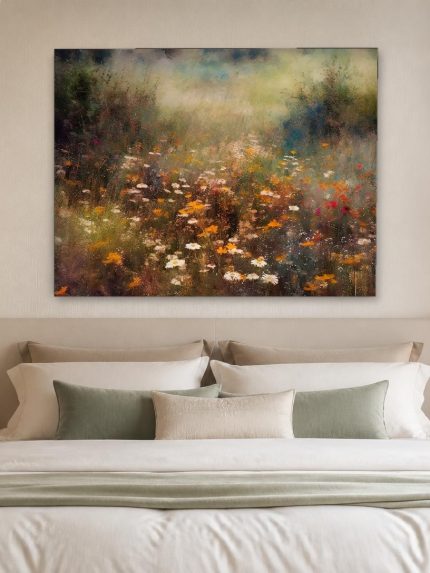 Zomerse Bloemenweide, Bloemen & Stilleven schilderij aan de muur in interieur