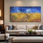 Korenveld met Kraaien, Natuur & Landschap schilderij aan de muur in interieur