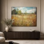 Wilde Bloemenweide in Zomerlicht, Bloemen & Stilleven schilderij aan de muur in interieur