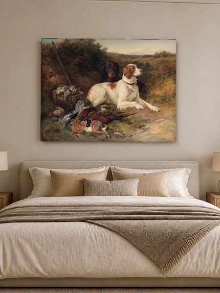 Jachthonden met buit (naar James Hardy Jr.), Dieren schilderij aan de muur in interieur