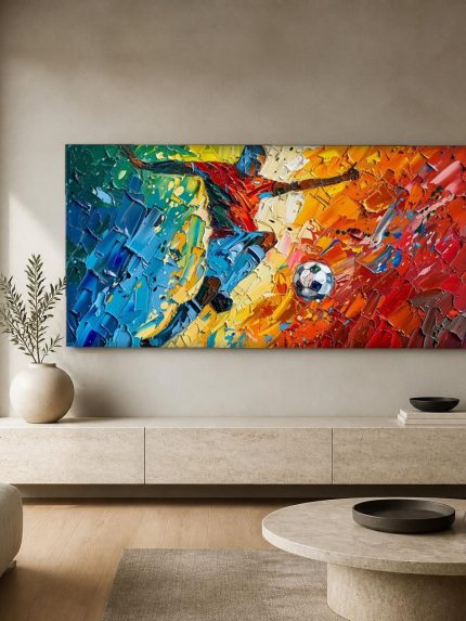 Voetballer in Vuur en Kleur, Mensen & Portretten schilderij aan de muur in interieur